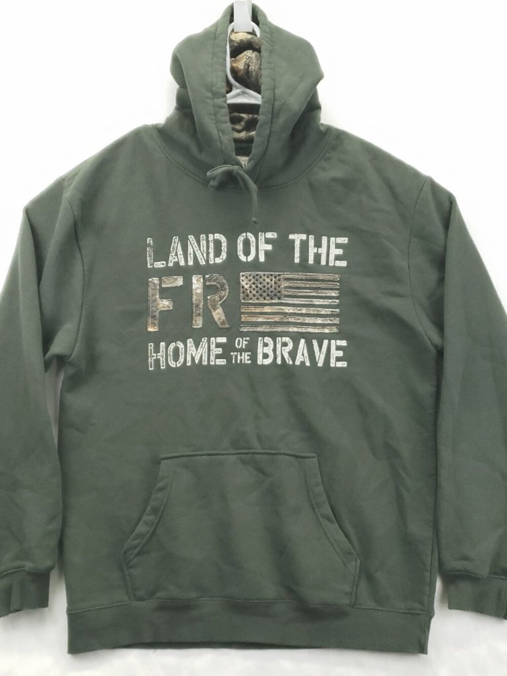 Buck Wear Hoodie Mens XL Green Land Of The Free Home Of The Brave Long Sleeve